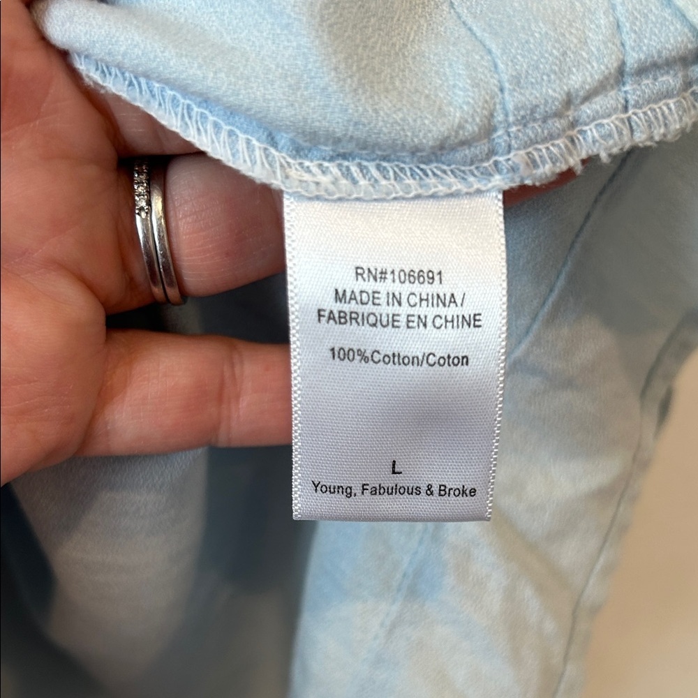 Young Fabulous & Broke Off-Shoulder Blue and White Blouse - Picture 4 of 8